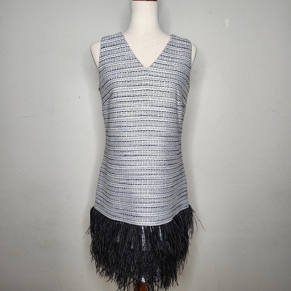 Sail to Sable Metallic‎ Tweed and Feather Sleeveless Party Dress Size 6